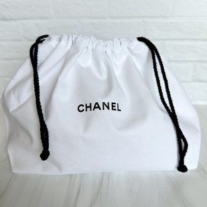 Authentic CHANEL Organic Cotton Canvas Drawstring Bag Storage Pouch SMALL